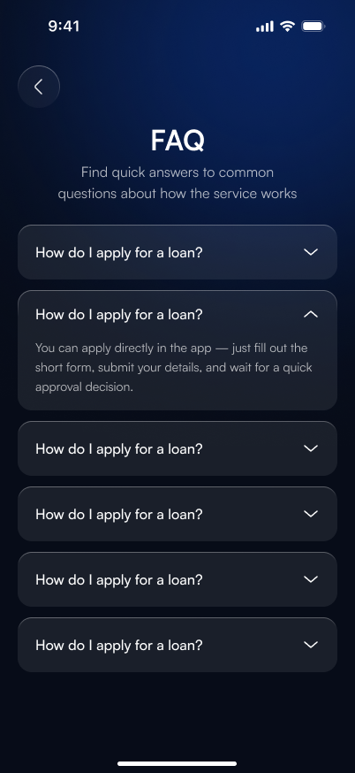 FAQ screen