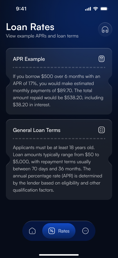 Rates screen